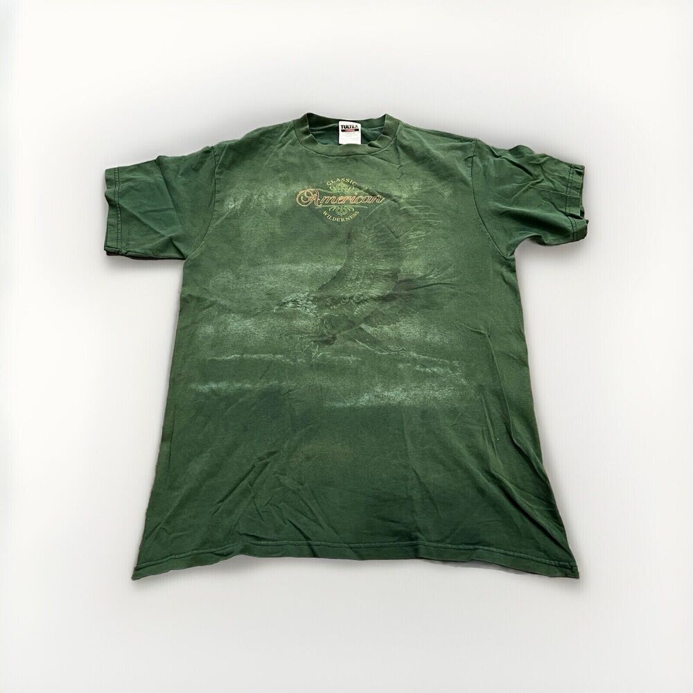 Tultex Mens Green Classic American Wilderness Eagle Flying Short Sleeve Tee L